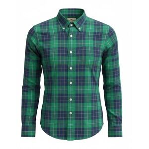 Hollister Plaid Button Down Shirt Green Navy Yellow Long Sleeve Men Large
